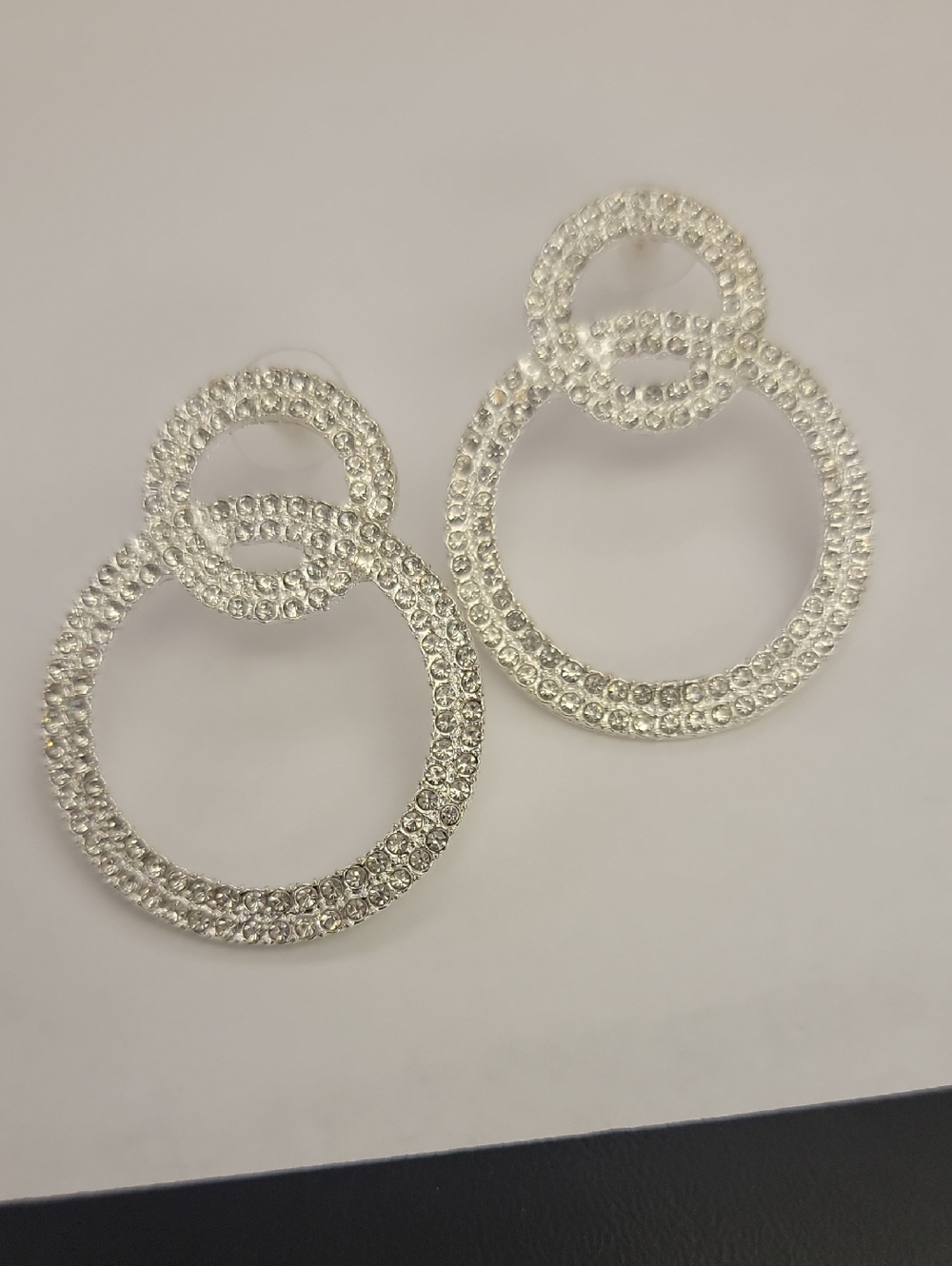 Fashion Jewelry Silver Crystal Double Hoop Drop Earrings